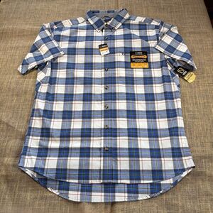 Noble Outfitters Men's FullFlexx Short Sleeve Shirt Blue White Plaid Size L NEW